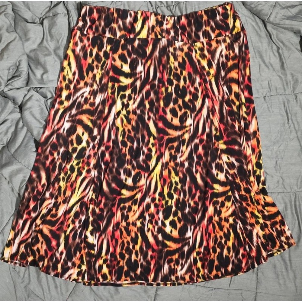 Drama Gold Leopard Print Maxi Skirt Orange Yellow Animal Stretch Plus Size 3X